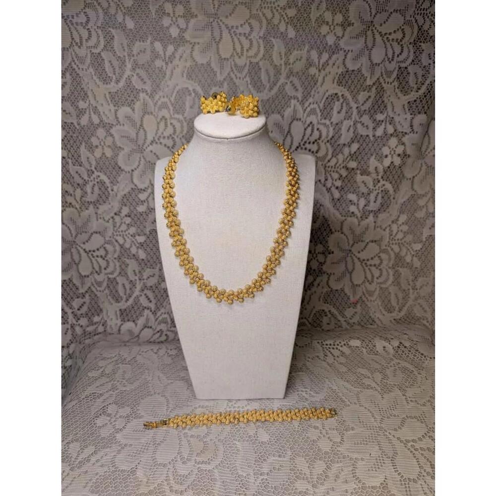 Vintage Gold Plated Etruscan Style Granulated Dot Necklace, Bracelet & Earrings